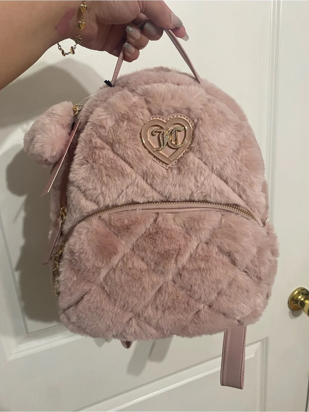 NWT! Juicy Couture Let's get Cozy Furry Backpack Dusty Blush